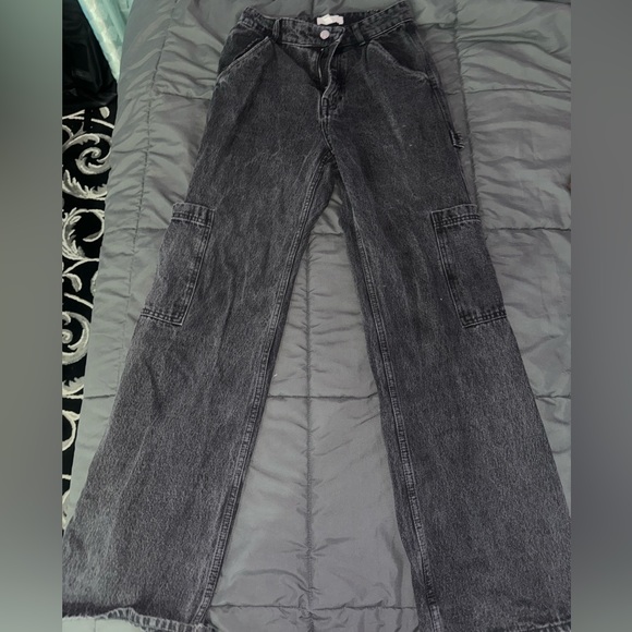 black straight leg jeans w pockets, cargo - Picture 1 of 1